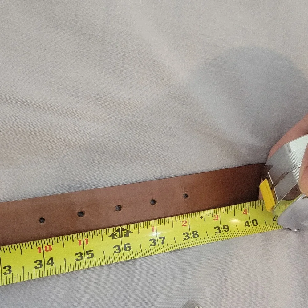 YRI Mens‎ Brown Leather Belt Solid Brass Silver Buckle Columbia Country Club 36